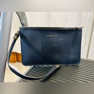 MICHAEL KORS, well-loved navy blue zip mini-pouch. Super-clean, room for 3 cards